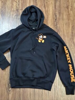 Disney Black Mickey Mouse Cartoon Graphic Hooded Sweatshirt